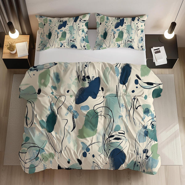 Abstract Watercolor Blue and Green  3 Pieces Bedding Duvet Cover Sets Pillowcases