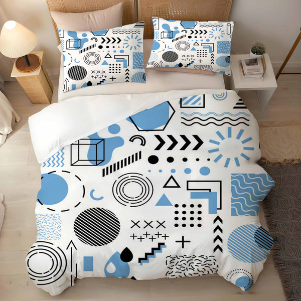 Blue Black Geometric Irregular Line Graphics 3 Pieces Bedding Duvet Cover Sets Pillowcases