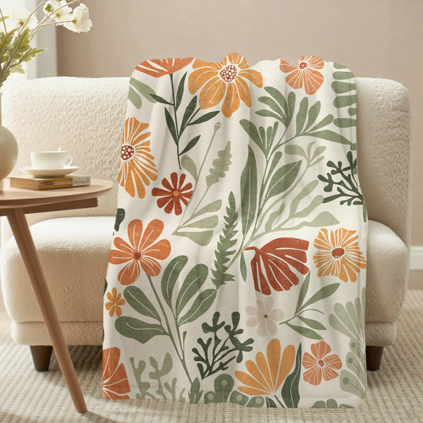 Bohemian Hand Drawn Floral Illustration Soft Flannel Sofa Throw Blankets