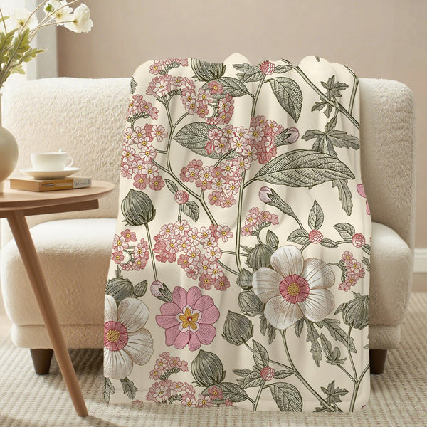 Bohemian Pink Flowers Beautiful Floral Elegant Soft Flannel Sofa Throw Blankets