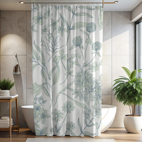 Boho Botanical Green Floral Shower Curtain