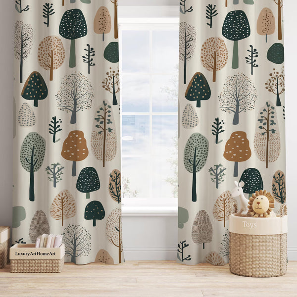 Boho Woodland Pattern Kids Room Blackout Window Curtain