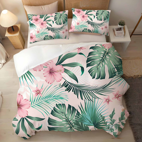Bright Tropical Rainforest Flowers & Leaves 3-Pieces Bedding Duvet Cover Sets Pillowcase