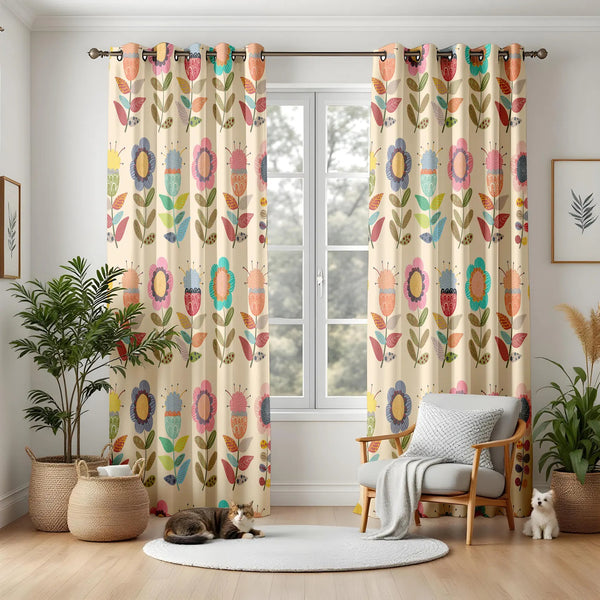 Colorful Boho Flower Drapes Blackout Thermal Window Curtain