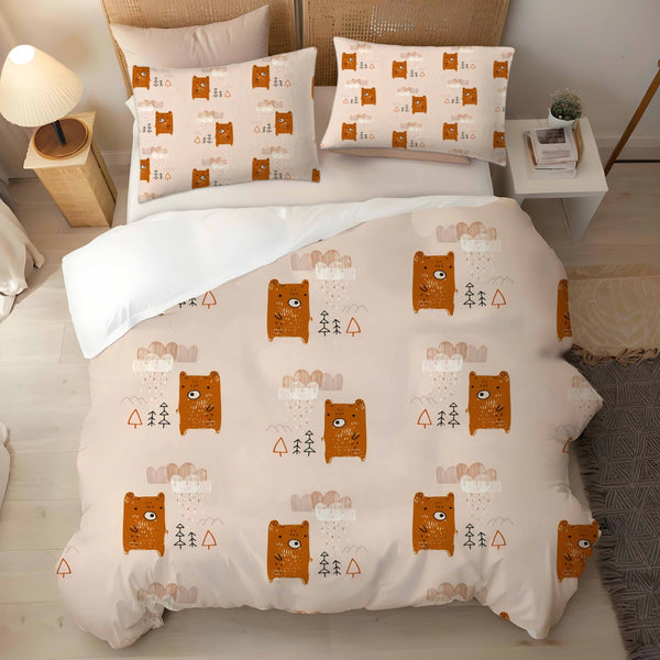 Brown Bear Printed 3 Pieces Bedding Sets Duvet Cover Pillowcases