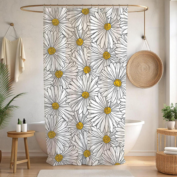 Daisy Floral Flower Retro 60S Bohemian Shower Curtain