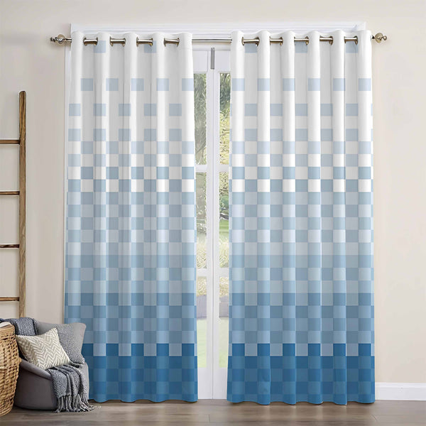 Dark Blue Gradient Mosaic Pixel Design Blackout Window Curtain