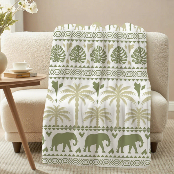 Ethnic Elephant Coconut Trees Bohemian Stripes Soft Flannel Sofa Throw Blankets