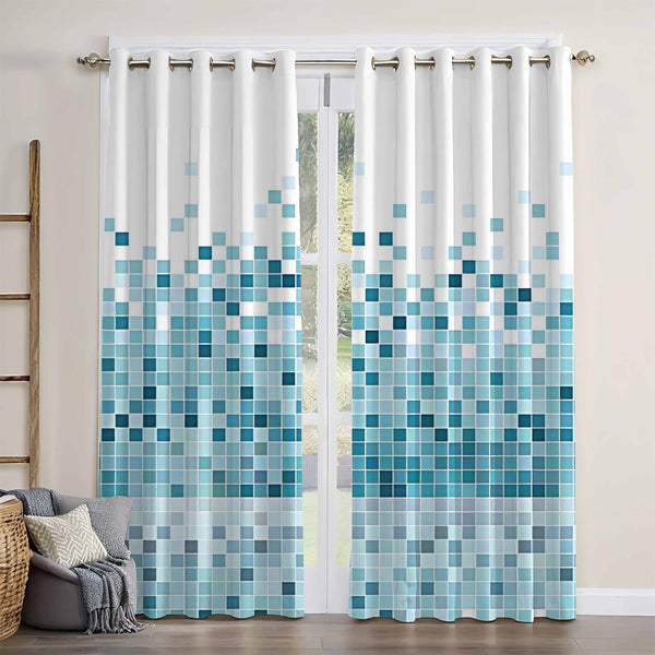 Green Gradient Mosaic Pixel Design Blackout Window Curtain
