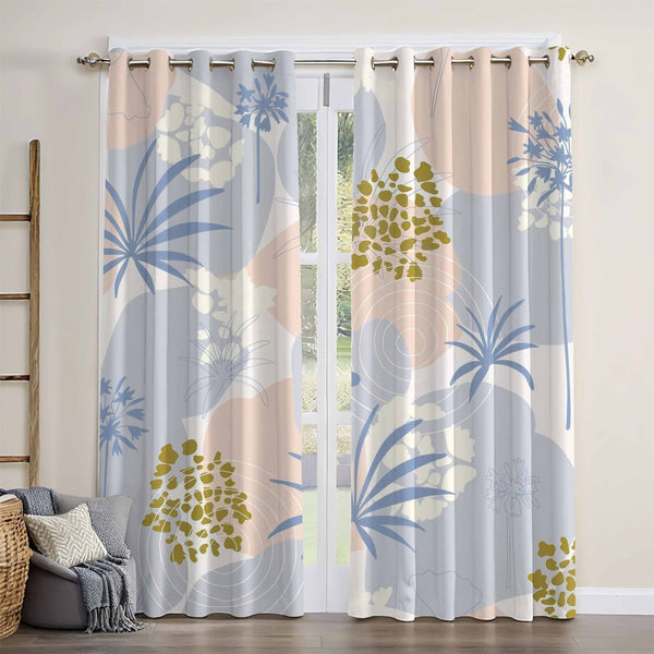 Irregular Artistic Color Block Leaves Embellishment Pattern Blackout Window Curtain