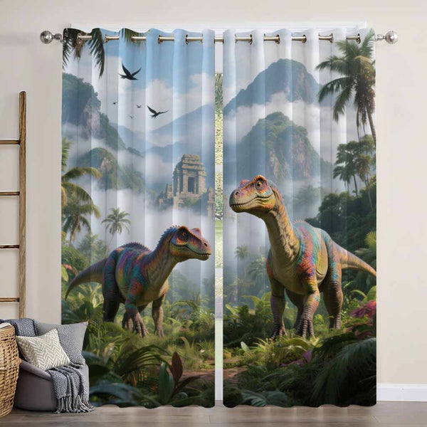 Jurassic Era Dinosaur Park Tyrannosaurus Blackout Window Curtain