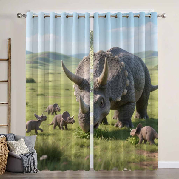 Jurassic Era Triceratops Herbivorous Dinosaur Blackout Window Curtain