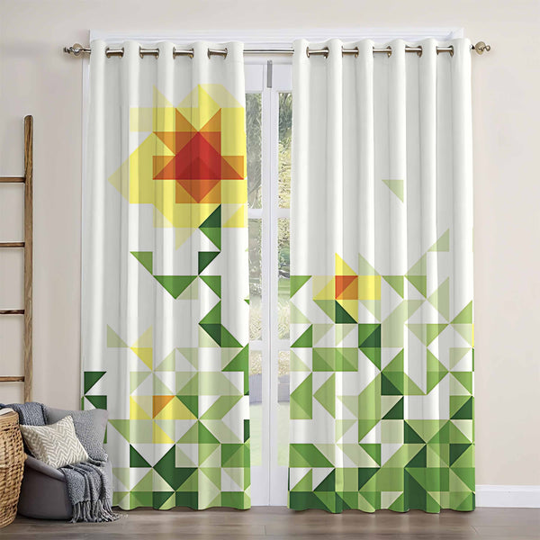 Mosaic Pixel Flower Shape Blackout Window Curtain