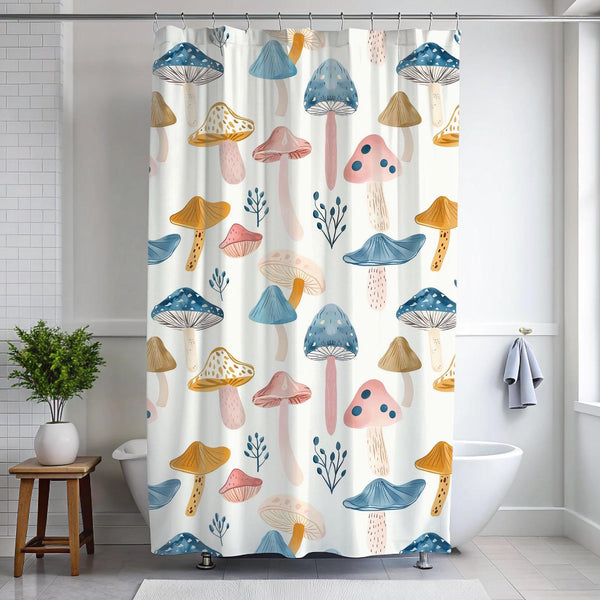 Mushroom Shower Curtain Blue Retro Boho Shower Curtain Bathroom Decor