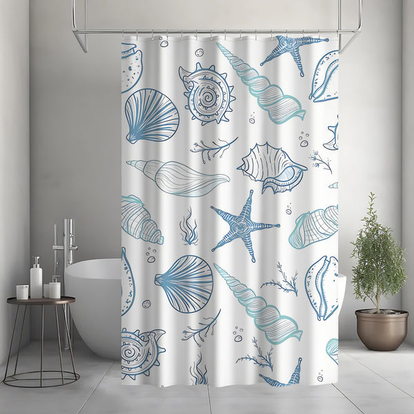 Ocean Series Shell and Starfish Pattern Bathroom Decor Shower Curtain
