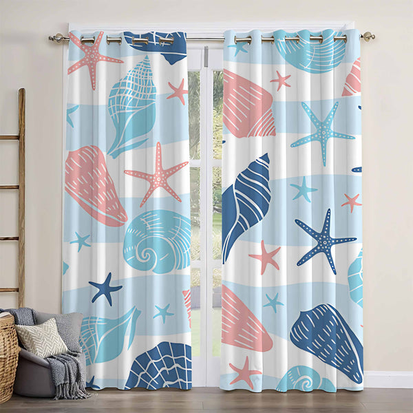 Ocean Style Shell Starfish Pattern Blackout Window Curtain