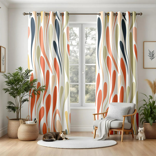 Retro Wave Pattern Abstract Flowing Design Panels Blackout Window Curtain