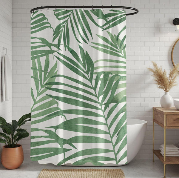 Sage Green Palm Leaves Shower Curtain Bath Accessories