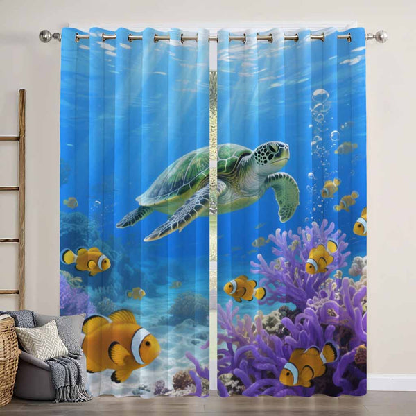 Sea Turtle Blue Ocean Underwater World Blackout Window Curtain