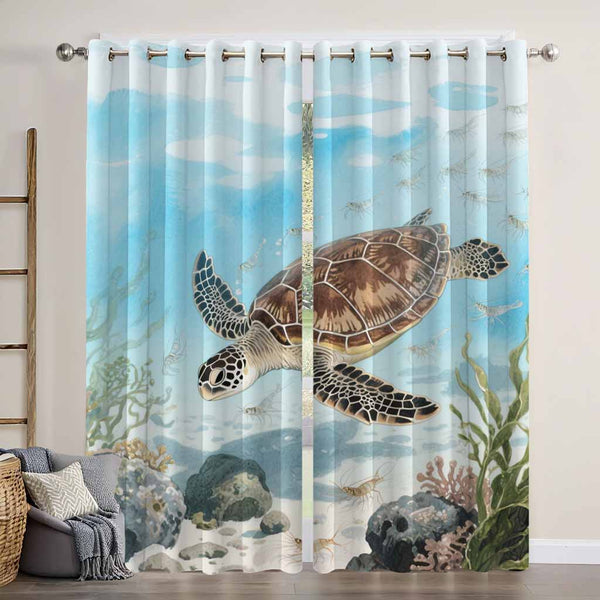 Sea Turtle Underwater Animal Blue Green Ocean Blackout Window Curtain