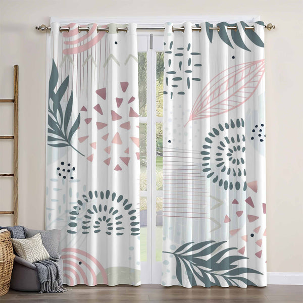 Simple Light-colored Leaves Pattern Blackout Window Curtain