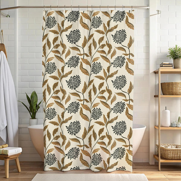 Simple Floral Rustic Boho Shower Curtain Bathroom Decor