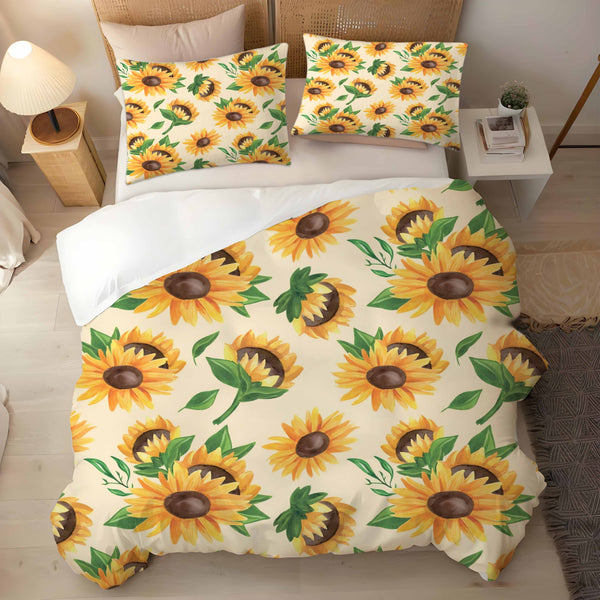 Sunflower Printed 3 Pieces Bedding Sets Duvet Cover Pillowcases