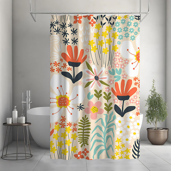 Tropical Bohemian Leaves and Flowers Bathroom Decor Shower Curtain