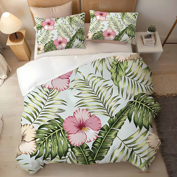 Tropical Flowers & Leaves 3-Pieces Bedding Duvet Cover Sets Pillowcase