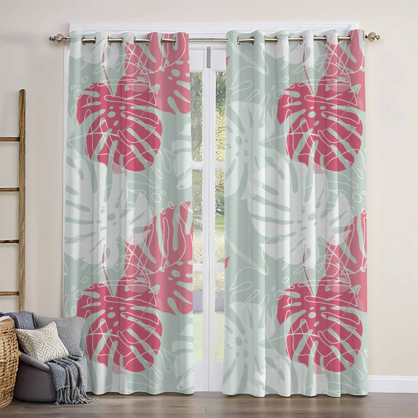 Tropical Plant Leaves Green Blackout Window Curtain