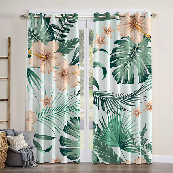 Tropical Rainforest Flowers Leaves Blackout Window Curtain