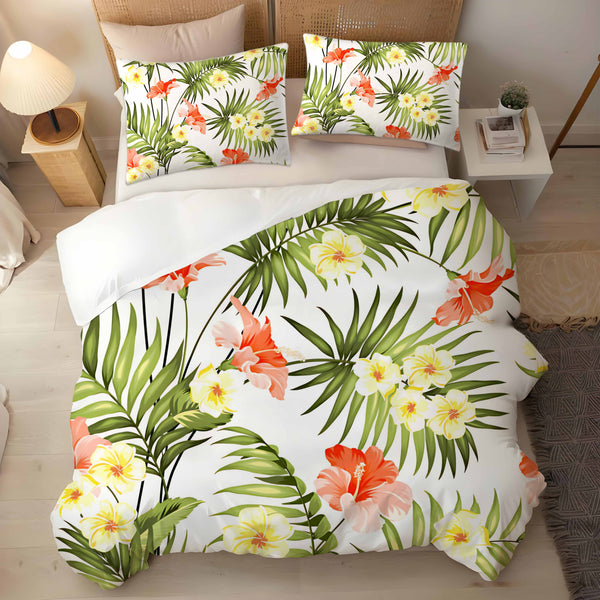 Tropical Rainforest Flowers & Leaves 3-Pieces Bedding Duvet Cover Sets Pillowcase