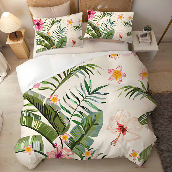 Tropical Rainforest Style Flowers & Leaves 3-Pieces Bedding Duvet Cover Sets Pillowcase