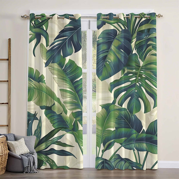 Tropical Rainforest Style Leaves Blackout Window Curtain