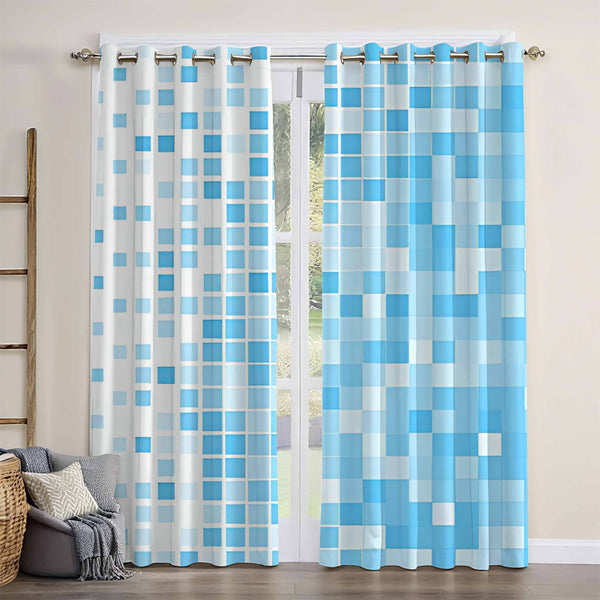 Unique Blue Mosaic Pixel Design Blackout Window Curtain