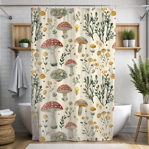 Vintage Mushroom Print Decor Bathroom Shower Curtain