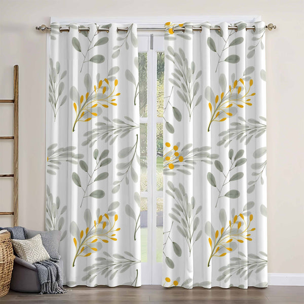 Watercolor Leaves Fresh Color Matching Pattern Blackout Window Curtain