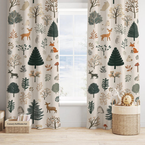 Woodland Animals Pattern Baby Nursery Kids Room Blackout Thermal Window Curtain