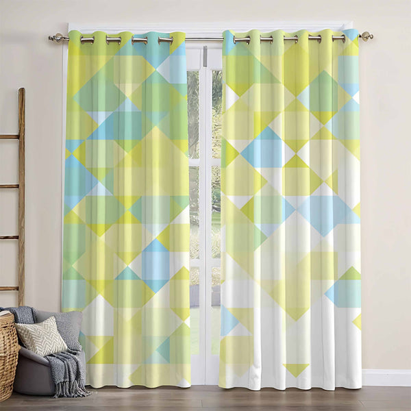 Yellow Blue Gradient Mosaic Pixel Pattern Blackout Window Curtain